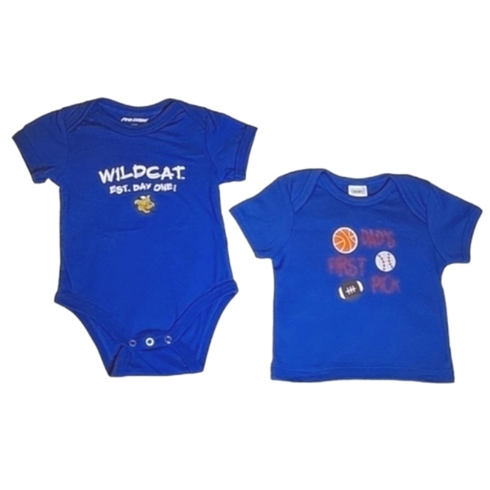 NEW Kentucky Wildcats 1-piece Onsie Bodysuit & Dad's 1st Pick Sports Tee Bundle